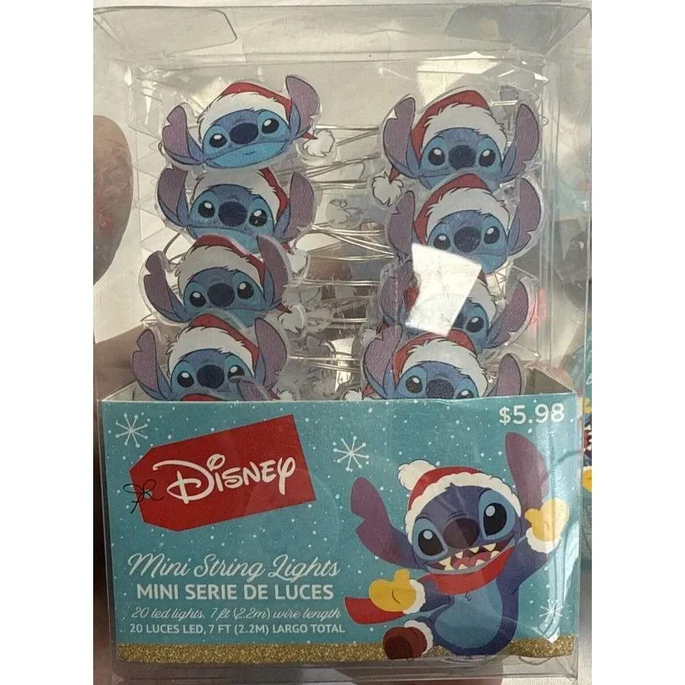 Pair 2 Disney Santa Stitch Mini String Lights 20 LED Silver Wire Battery Powered
